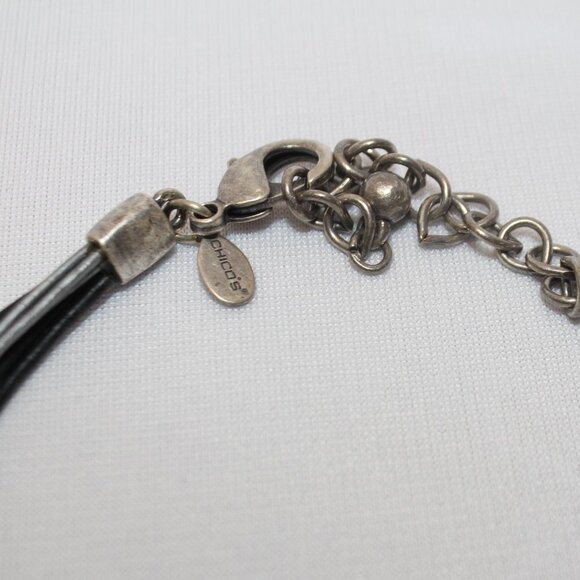 Chico's Melatlic Modern Art and Garnet Medalion Necklace - Picture 4 of 10